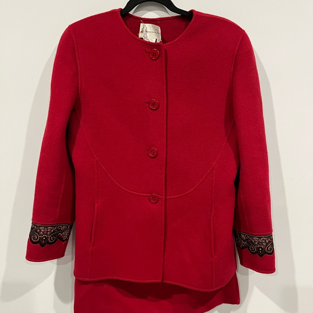 NWT Oscar de la Renta Wool Red Skirt Suit Womens Size 12
